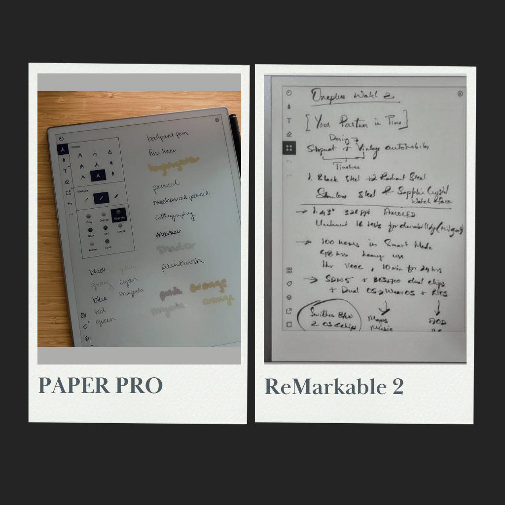 ReMarkable Paper pro vs ReMarkable 2 color comparison